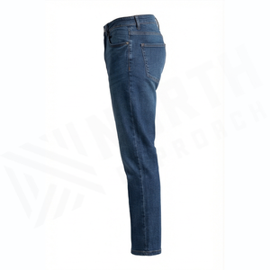 Jean en denim coupe droite délavé foncé pour homme, taille haute, coupe slim, en coton, style décontracté, pantalon d'automne - Product Image 3