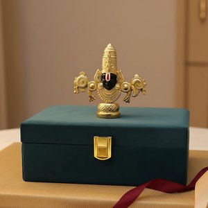 Idole de Balaji plaquée or géométrique de 8 pouces Lord Venkateswara Swamy Murti pour l'altier du temple Vastu de Diwali et les cadeaux d'entreprise - Product Image 6