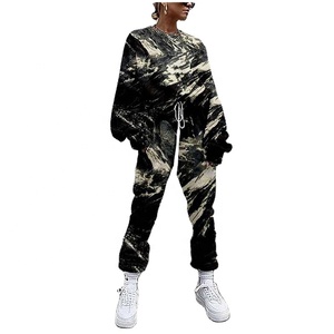 New Design <b>Tie</b> <b>Dye</b> Women's Tracksuit Drawstring Long Sleeve 2 Piece <b>Set</b> High Waist Running Suit 2021 Casual <b>Sets</b> Sweat Suit - Product Image 2