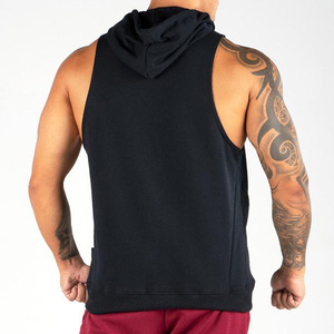 <b>Men's</b> Black <b>Sleeveless</b> Hooded Solid Color Knitted Casual Tank Top Breathable Regular Fit Autumn Wear <b>Hoodie</b> <b>For</b> Online Sale - Product Image 3