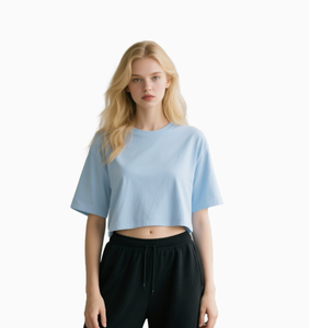 Women's Crew Neck Short Sleeve <b>Crop</b> <b>Top</b> Knitted Solid Color Casual Loose Fit Spring Summer Wear - Product Image 3
