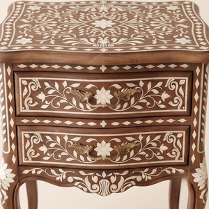 Luxury Bone Inlay Handicraft Tradition Wooden and Floral Bedside <b>Nightstand</b> Bone Inlay Table Living Room Furniture - Product Image 5