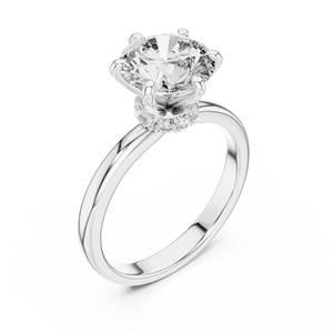 Anillo de compromiso de diamante redondo brillante de 2.15 quilates con diseño de halo oculto, oro macizo, platino, anillo de boda solitario de lujo para ella - Product Image 3