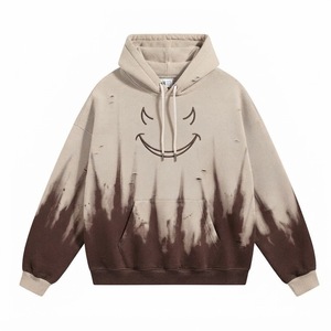 เสื้อฮู้ดดี้โอเวอร์ไซส์แบบยูนิเซ็กซ์ สีเขียวเทา พิมพ์ลายหน้ายิ้ม ประดับด้วยคริสตัล  ผ้าเฟรนช์เทอร์รี่เนื้อหนา ซักแบบแอซิดวอช สวมใส่สบายๆ ในฤดูร้อน - Product Image 4