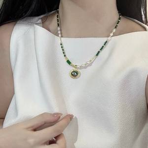 Collier de perles d'eau douce naturelles de haute qualité, perles d'agate indienne, cristal vert, collier tendance, collier de caractère célèbre sur Internet - Product Image 4
