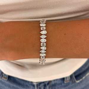 Bracelet tennis en or massif véritable 14k 18k, 20 carats, avec diamants de laboratoire à taille mixte, serti à griffes, formes multiples, bijoux de mariage pour femme - Product Image 3