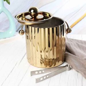 Cubo de Hielo de Acero Inoxidable Dorado con Tapa y Pinzas, Enfriador de Bebidas Redondo de Lujo - Product Image 5