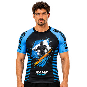 RAMF SPORTS Men's Red Blue Short Sleeve Rash Guard <b>Compression</b> <b>Shirt</b> Quick Dry Sublimation Print BJJ MMA Wrestling Top - Product Image 5