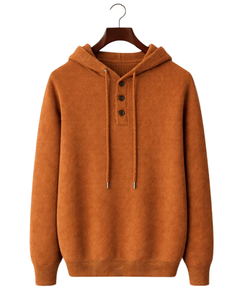 เสื้อฮู้ดไหมพรมสีสนิมสำหรับผู้ชายแบบสั่งทำพิเศษ กระดุมสามเม็ด ผ้าคอตตอนผสมเนื้อนุ่ม อุ่นสบายสำหรับฤดูหนาว สไตล์ลำลองแนวสตรีทแวร์ รับทำโลโก้ตามสั่ง OEM - Product Image 1