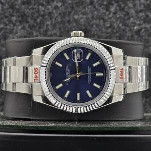 Reloj de Lujo para Hombre de 41 mm, Acero Inoxidable, Mecánico Automático, Analógico, Esfera Azul con Efecto Rayos de Sol, Bisel Estriado, Correa de 16 mm - Product Image 5