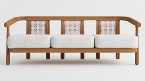 Wood Garden Sofa Set Outdoor Patio Seating with UV-Resistant PE Rattan Woven Back and Non-Waterproof Cushions - Product Image 2