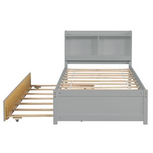 Letto singolo grigio con letto estraibile e libreria per bambini - Product Image 6