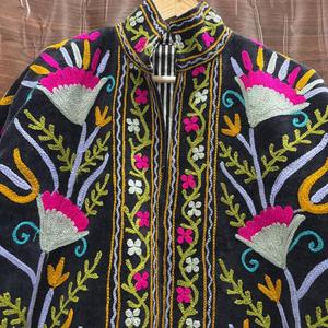<b>Womens</b> <b>Black</b> <b>Velvet</b> Embroidered <b>Jacket</b> Boho Floral Ethnic Vintage Statement Coat - Product Image 2