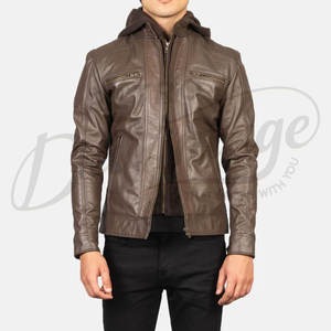 Veste en cuir véritable marron taupe de qualité supérieure pour homme, avec épaulettes rembourrées, coupe ajustée, style motard Cafe Racer, manteau d'hiver en cuir véritable - Product Image 6