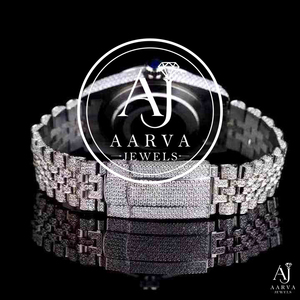Reloj Mecánico Iced Out con Moissanita, Acero Inoxidable, Números Romanos, Analógico, 41 mm, Redondo, Lujo, Hip Hop, Fecha, Cristal, Correa de 20 mm - Product Image 4