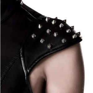 Combinaison moulante en cuir PU noir avec dos croisé et bretelles porte-jarretelles pour femme, tenue de club - Product Image 5