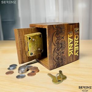 Hucha de madera hecha a mano - Caja para monedas - Hucha - Artículos de regalo para niños - Hucha clásica de madera premium - Product Image 2