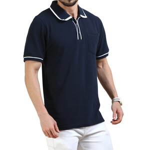 Mens Casual Solid Contrast Collar <b>Half</b> Sleeve Yarn Dyed <b>Shirt</b> 100% Cotton ODM Breathable Regular Fit Knitted for Custom Pocket - Product Image 4
