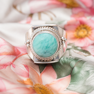 925 Sterling <b>Silver</b> Natural Larimar <b>Statement</b> <b>Ring</b> Handmade Boho Vintage Gemstone Rose & Yellow Gold Plated <b>Ring</b> For Women Gift - Product Image 2