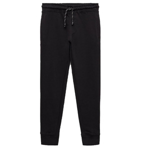 Pantalon de jogging décontracté pour homme en coton noir, taille mi-haute élastiquée avec cordon plat, poids moyen, idéal pour l'hiver - Product Image 1