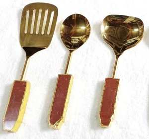 Ensemble de 3 cuillères de service artisanales en pierre d'agate bleue, l'union de la beauté naturelle et du luxe moderne - Product Image 5