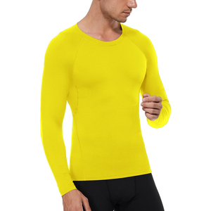 <b>Men's</b> Yellow Long Sleeve <b>Compression</b> <b>Shirt</b> Crew Neck Full Length Sweat-Wicking Breathable Quick Dry Four-Way Stretch Yoga Top - Product Image 3