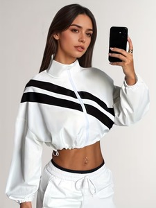 Female Windproof Running Jogger Set | Stand Collar Crop <b>Top</b> <b>Coat</b> & Flexible Elastic Sweatpants Training Uniform Pieces - Product Image 3