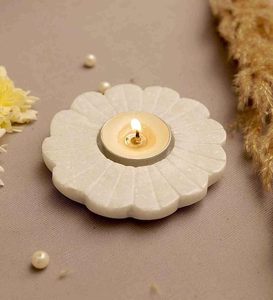 Creations <b>Marble</b> Tea Light Holder Elegant White Floral Candle Holder for Home Decor Gifting - Product Image 1