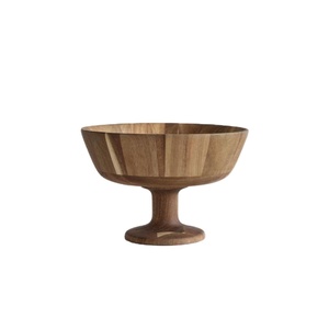Pedestal Acacia <b>Wood</b> <b>Fruits</b> Bowl Home Decor Table Serving Dish Nuts Cookie Snacks Centerpiece Vintage Style Party Eco-Friendly - Product Image 1