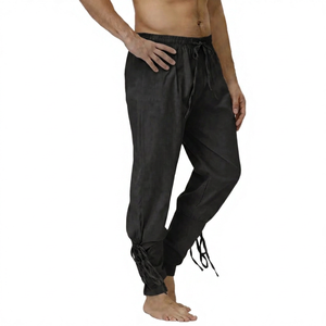 <b>Men's</b> <b>White</b> Cotton <b>Pants</b> Elastic Waist Drawstring Casual Loose Fit Summer Lightweight Breathable Trousers - Product Image 5