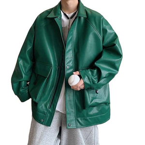 Veste en cuir véritable et toile pour homme, style hiver, en cuir de vachette uni, avec fermeture éclair, col montant, style urbain - Product Image 5