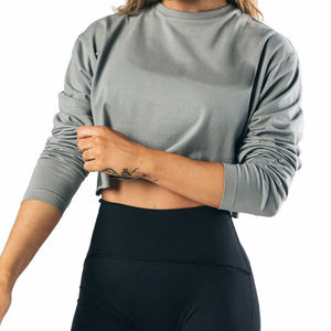Wholesale Custom High Quality New Colors Crew Neck Slim Fit Long Sleeves Blank <b>Crop</b> <b>Tops</b> Custom Logo Vintage Women T Shirt - Product Image 6