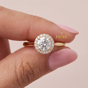 Classic Luxury Yellow Gold Halo Lab Grown Diamond Engagement <b>Ring</b> Minimalist <b>Plain</b> Gold Band Solitaire Wedding Gift <b>Ring</b> for - Product Image 1