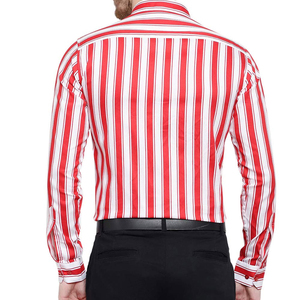 Men's <b>Red</b> <b>White</b> <b>Striped</b> Long Sleeve Dress <b>Shirt</b> Turn-down Collar Smart Casual Full Sleeve 100% Cotton Poplin Anti-Wrinkle - Product Image 5