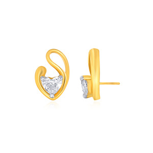 Boucles d'oreilles clous en diamant taille cœur Wave of Love en or jaune, style romantique pour femme, à porter au quotidien - Product Image 3