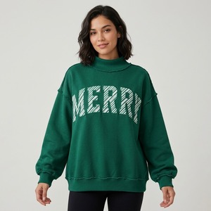 Oversized Relaxed Mockneck <b>Top</b> <b>Long</b> <b>Sleeve</b> Casual Sweatshirt Loose Fit Pullover Streetwear Statement Front Applique Design - Product Image 4