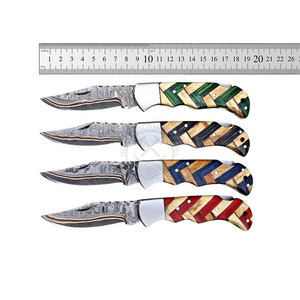 Hot Selling OEM Supported Copper Damascus Steel Folding Pocket Utility Knife 6.5" Back Lock Pakka Wood Handle DIY Industrial - Product Image 6