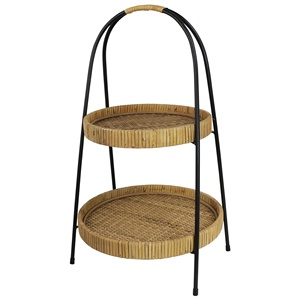 Round Bamboo Cake Stand 2 Tier Handmade Metal Frame Serving Tray Display Rack - Product Image 3