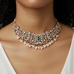 Refined Gajaah 925 Sterling <b>Silver</b> Choker <b>Necklace</b> & Earrings <b>Set</b> Pure <b>Silver</b> Bridal & Festive Jewellery for Women - Product Image 1