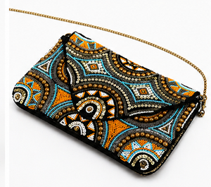 Pochette perlée faite à la main avec chaîne |   Sac de soirée géométrique multicolore |   Sac à main Statement |   Sac à chaîne au design géométrique - Product Image 6