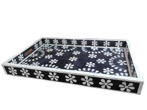 Plateau ottoman décoratif en os incrusté, design floral moderne, pour le petit-déjeuner, le thé, le café et la décoration de salon de luxe - Product Image 5