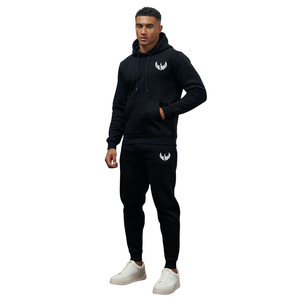 Conjunto Deportivo Informal con Capucha de Forro Polar Negro para Hombre, Ropa Deportiva para Gimnasio, Conjunto para Correr, Ropa Deportiva Activa para Invierno - Product Image 1