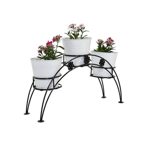 Ensemble de 3 supports de plantes de tailles différentes, design attrayant, couleur noire, support de plantes en fer pour accessoires de décoration de jardin - Product Image 2