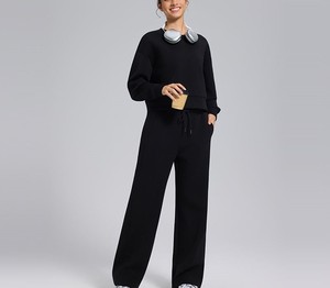 Pantalon de survêtement en molleton 380 GSM pour femme, design 2-en-1, fermeture à cordon écologique, Spandex/Coton, logo personnalisé, qualité export, vente en gros - Product Image 3