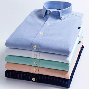 <b>Men's</b> Light Blue <b>Short</b> Sleeve O-Neck Knitted Oxford Shirt Oversized Fit Solid Breathable 100% Cotton Casual - Product Image 5