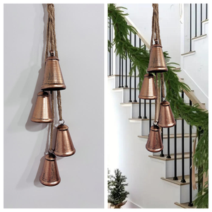 Clochettes de décoration de Noël, clochettes décoratives en métal avec corde en jute pour la décoration, ornement vintage en laiton fait main de style campagnard - Product Image 3