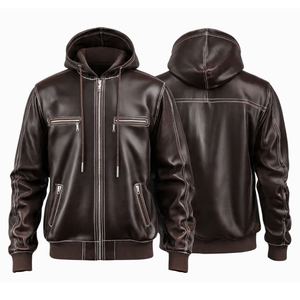 High Quality Leather Hoodie For Men Adults Size Outdoor Wear Men’s Hoodies Waterproof Street Wear Trendy Design Available - Product Image 4