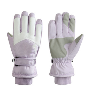 Gants de ski à doigts entiers, rose et gris, imperméables, isolés thermiquement, avec fermeture à cordon, unisexes, pour l'hiver, l'alpinisme - Product Image 3