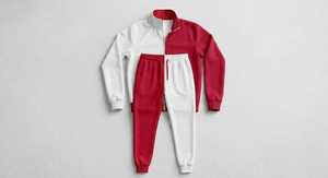 Survêtement unisexe réversible rouge et blanc à blocs de couleur, avec fermeture éclair intégrale, col à capuche, en polaire légère et écologique, décontracté - Product Image 2