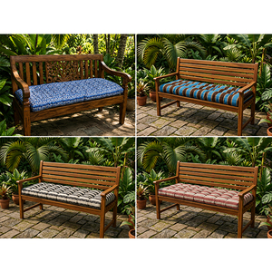 Outdoor <b>Bench</b> <b>Cushion</b> Seat Pad Quilted Garden Patio Furniture <b>Cushion</b> – Blue Leaf Print, Thick Padded <b>Bench</b> Cush - Product Image 1